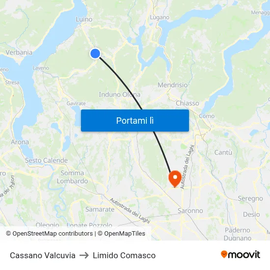 Cassano Valcuvia to Limido Comasco map