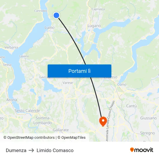 Dumenza to Limido Comasco map