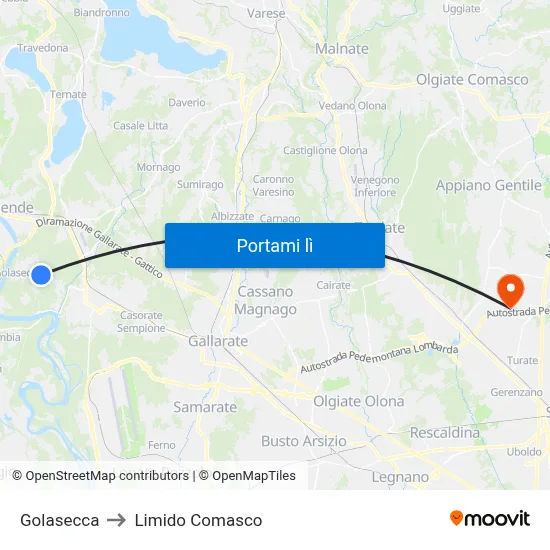 Golasecca to Limido Comasco map
