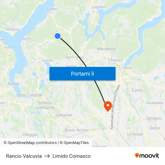Rancio Valcuvia to Limido Comasco map