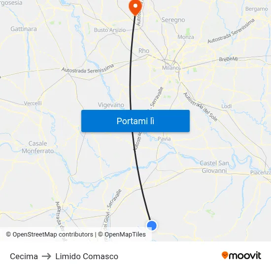 Cecima to Limido Comasco map