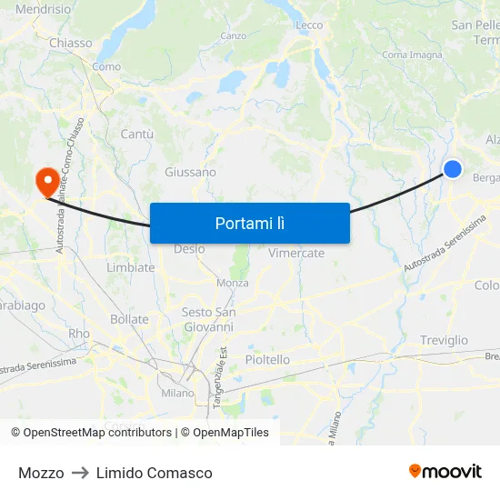 Mozzo to Limido Comasco map