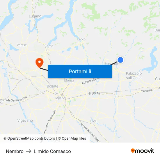 Nembro to Limido Comasco map