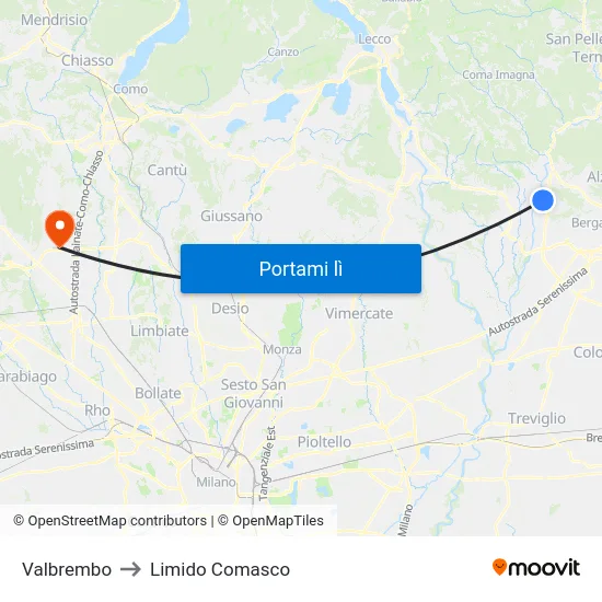 Valbrembo to Limido Comasco map