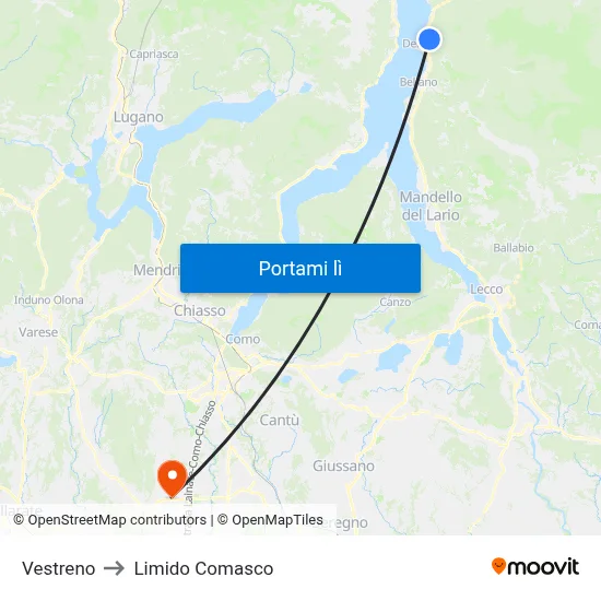 Vestreno to Limido Comasco map
