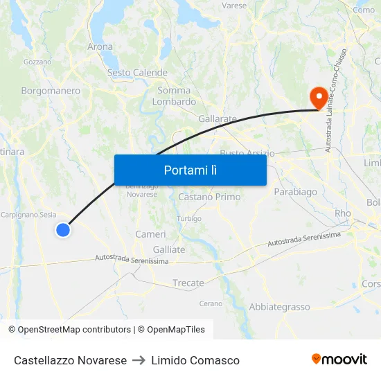 Castellazzo Novarese to Limido Comasco map