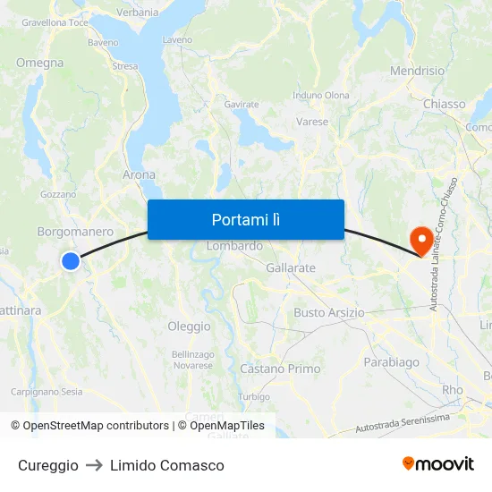 Cureggio to Limido Comasco map