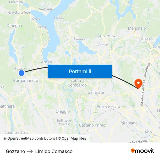 Gozzano to Limido Comasco map