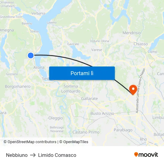 Nebbiuno to Limido Comasco map