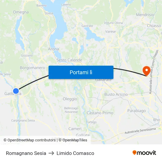 Romagnano Sesia to Limido Comasco map