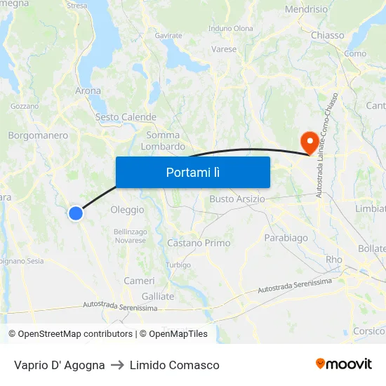 Vaprio D' Agogna to Limido Comasco map