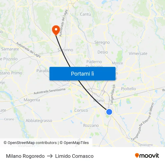 Milano Rogoredo to Limido Comasco map