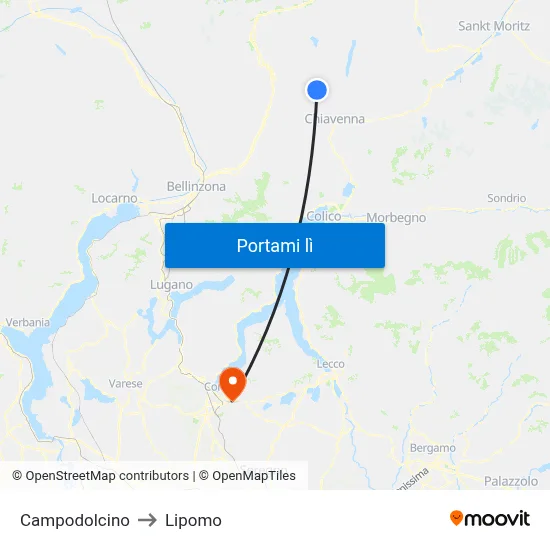 Campodolcino to Lipomo map