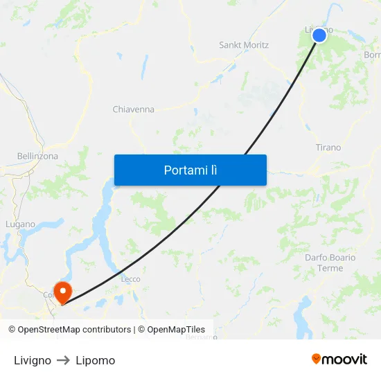 Livigno to Lipomo map