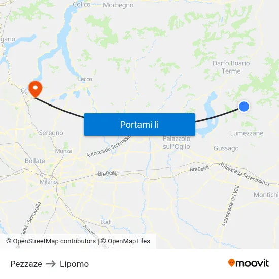 Pezzaze to Lipomo map