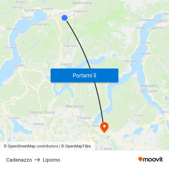 Cadenazzo to Lipomo map