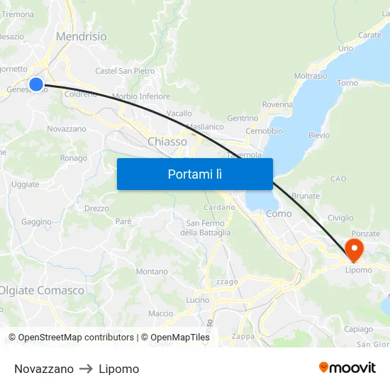 Novazzano to Lipomo map
