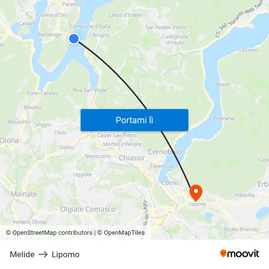 Melide to Lipomo map
