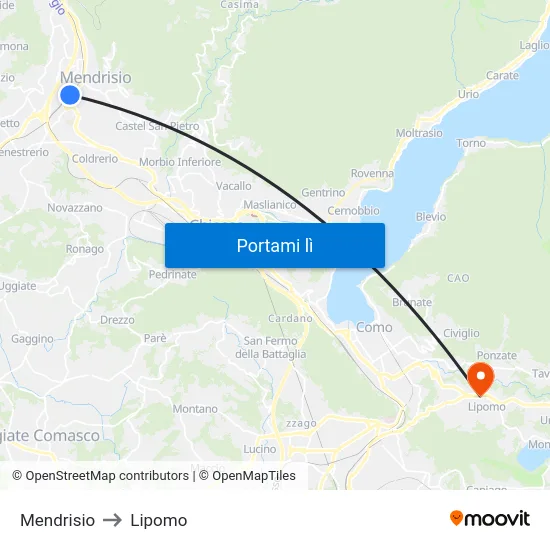 Mendrisio to Lipomo map