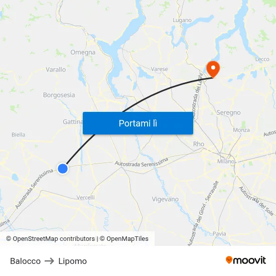 Balocco to Lipomo map
