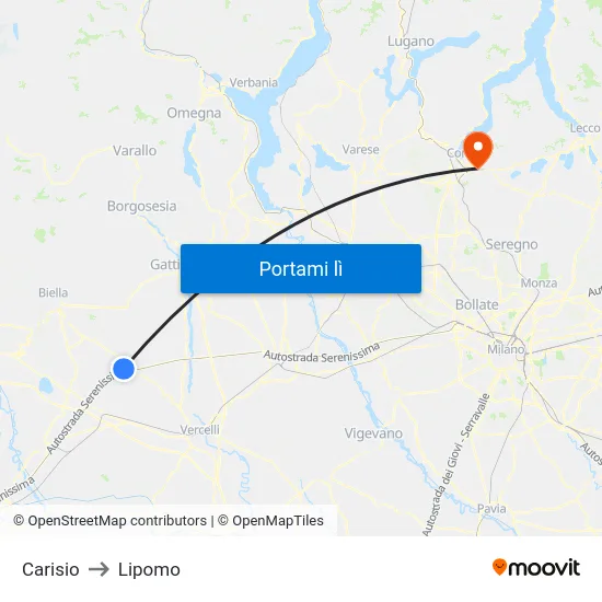 Carisio to Lipomo map