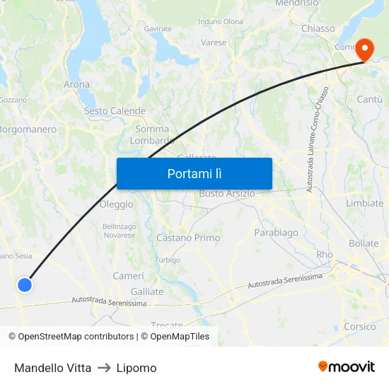 Mandello Vitta to Lipomo map