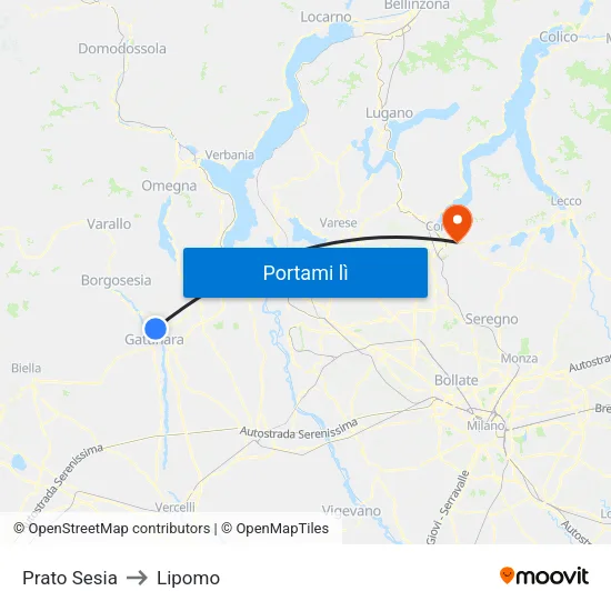 Prato Sesia to Lipomo map