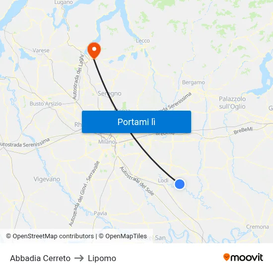 Abbadia Cerreto to Lipomo map