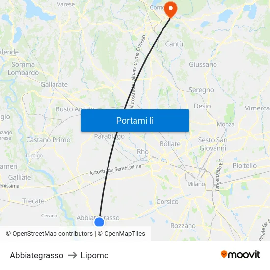Abbiategrasso to Lipomo map