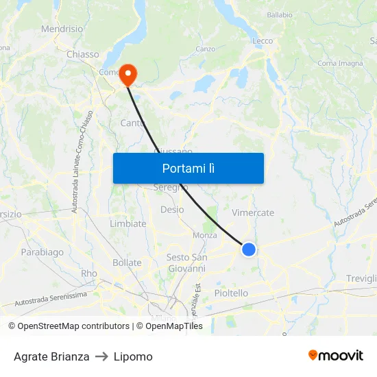 Agrate Brianza to Lipomo map