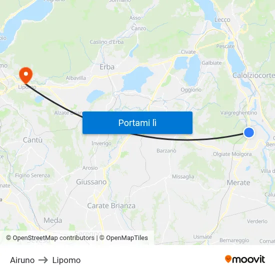 Airuno to Lipomo map