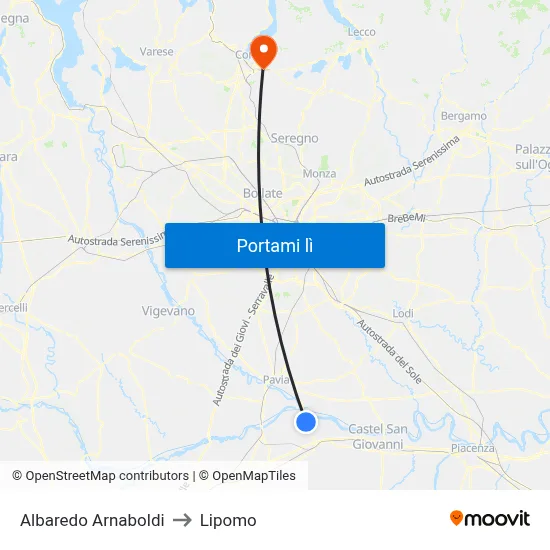 Albaredo Arnaboldi to Lipomo map