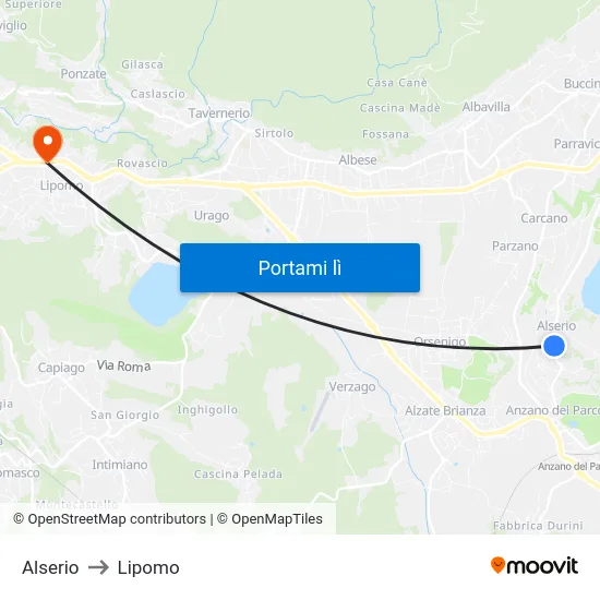 Alserio to Lipomo map