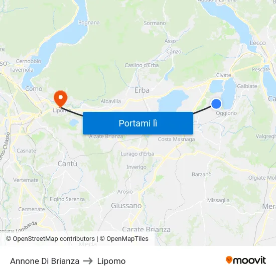 Annone Di Brianza to Lipomo map