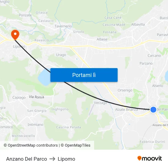 Anzano Del Parco to Lipomo map