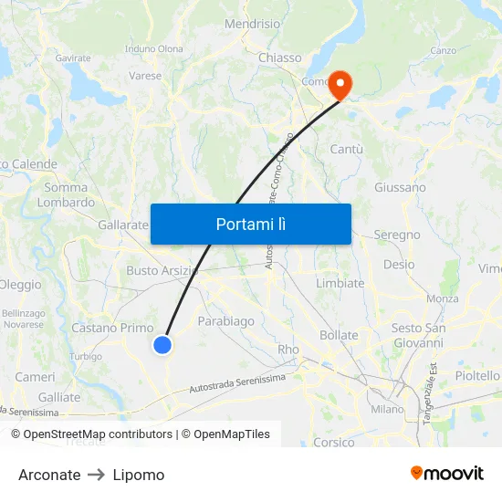 Arconate to Lipomo map