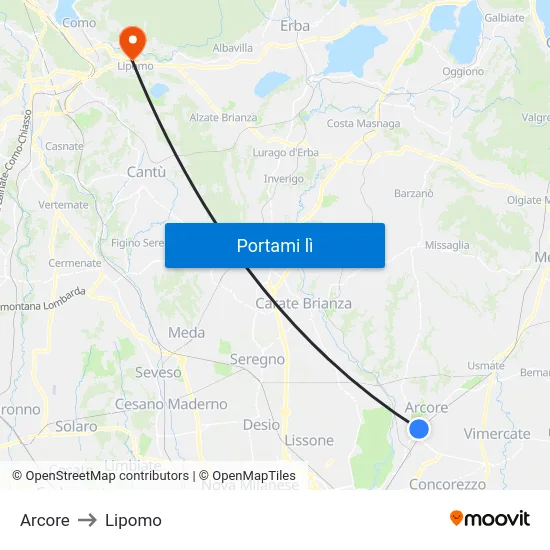 Arcore to Lipomo map