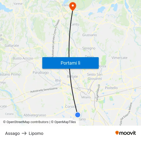 Assago to Lipomo map