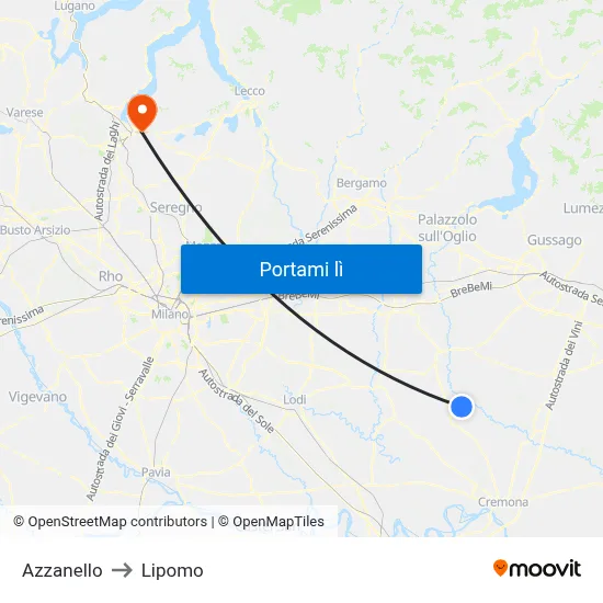 Azzanello to Lipomo map