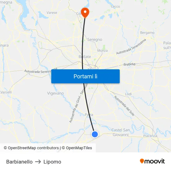 Barbianello to Lipomo map
