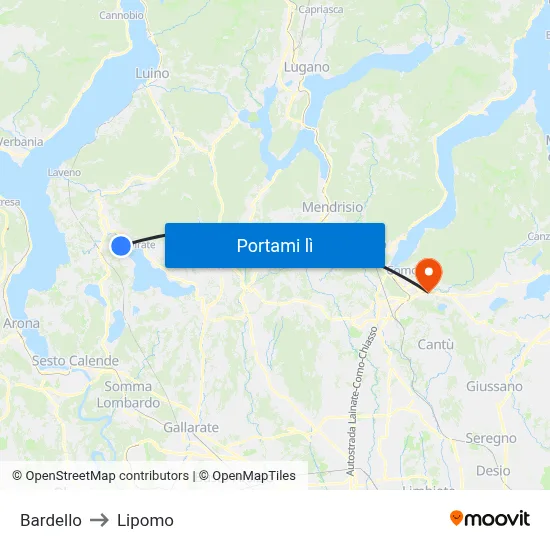 Bardello to Lipomo map