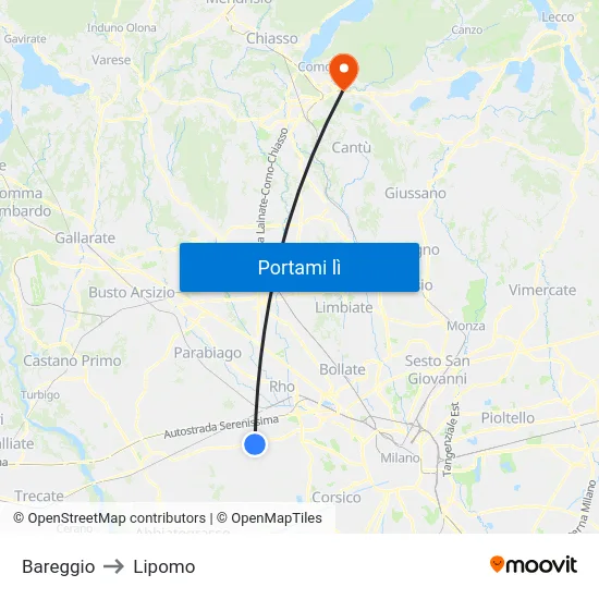 Bareggio to Lipomo map
