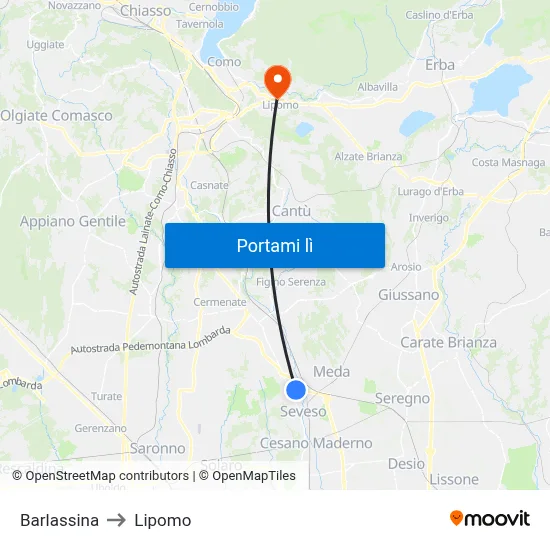 Barlassina to Lipomo map