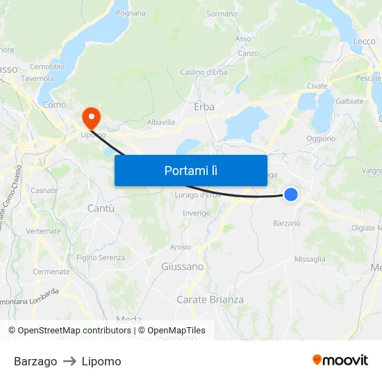 Barzago to Lipomo map