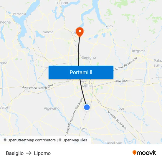 Basiglio to Lipomo map