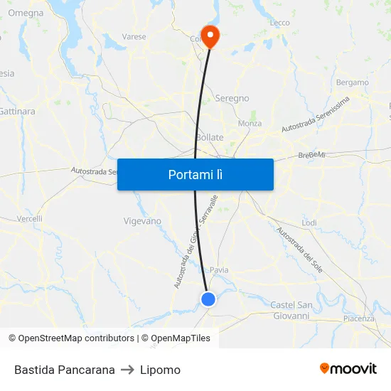 Bastida Pancarana to Lipomo map