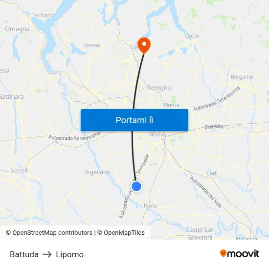 Battuda to Lipomo map