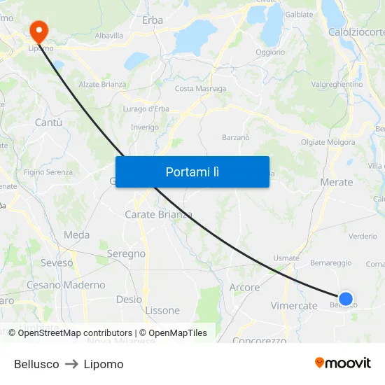Bellusco to Lipomo map