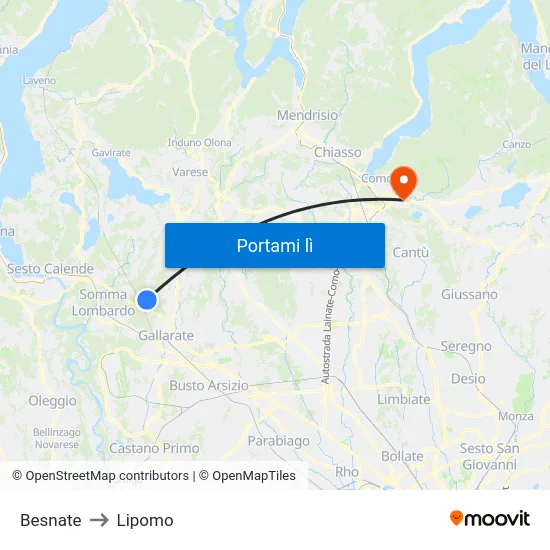 Besnate to Lipomo map
