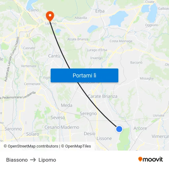 Biassono to Lipomo map